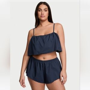 Victoria's Secret Heritage Cotton Eyelet Cami & Short Set, Navy Blue, XL, NWT